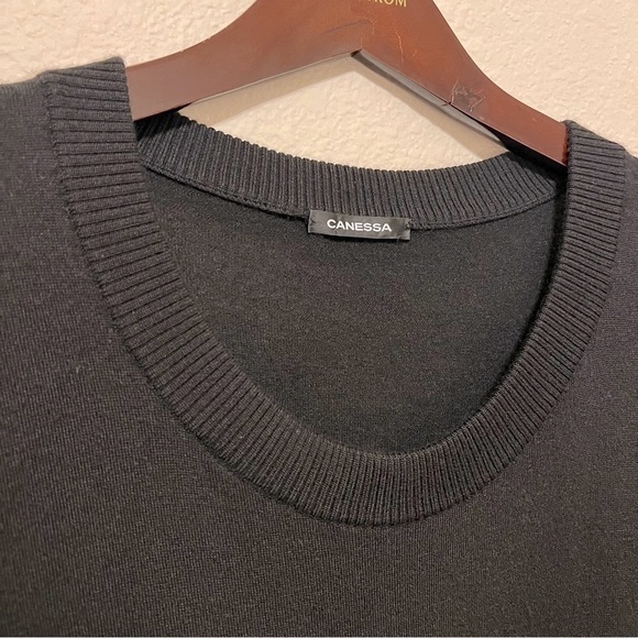 Canessa Cashmere Pullover Sweater, silk/cashmere blend, black, round neck,size 5 - Picture 2 of 13